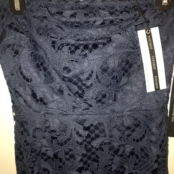 Topshop navy strapless lace midi cocktail dress - Picture 2 of 3